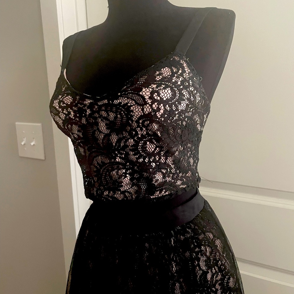 Ballet pink and black lace overlay set